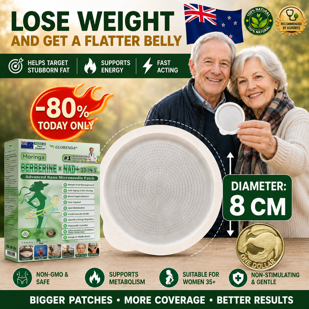 Official Store | 🍀🍏 GLORENDA® Moringa · Berberine × NAD+ 10-in-1 Advanced Nano Microneedle Patch 🇳🇿 (Just once a day, visible changes in 7 days) ✅ For obesity, loose skin, diabetes, sleep apnea, joint issues, and more